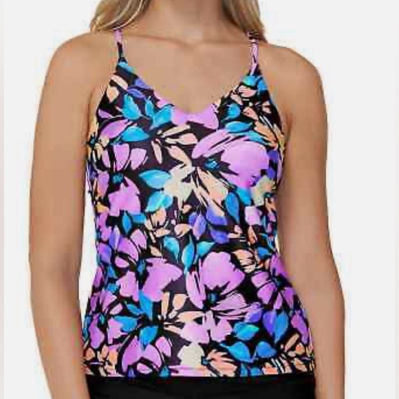 Raisins Salt + Soul Noumea Cami Tankini Swim Top Blue & Purple Floral Small NWT - Picture 2 of 6